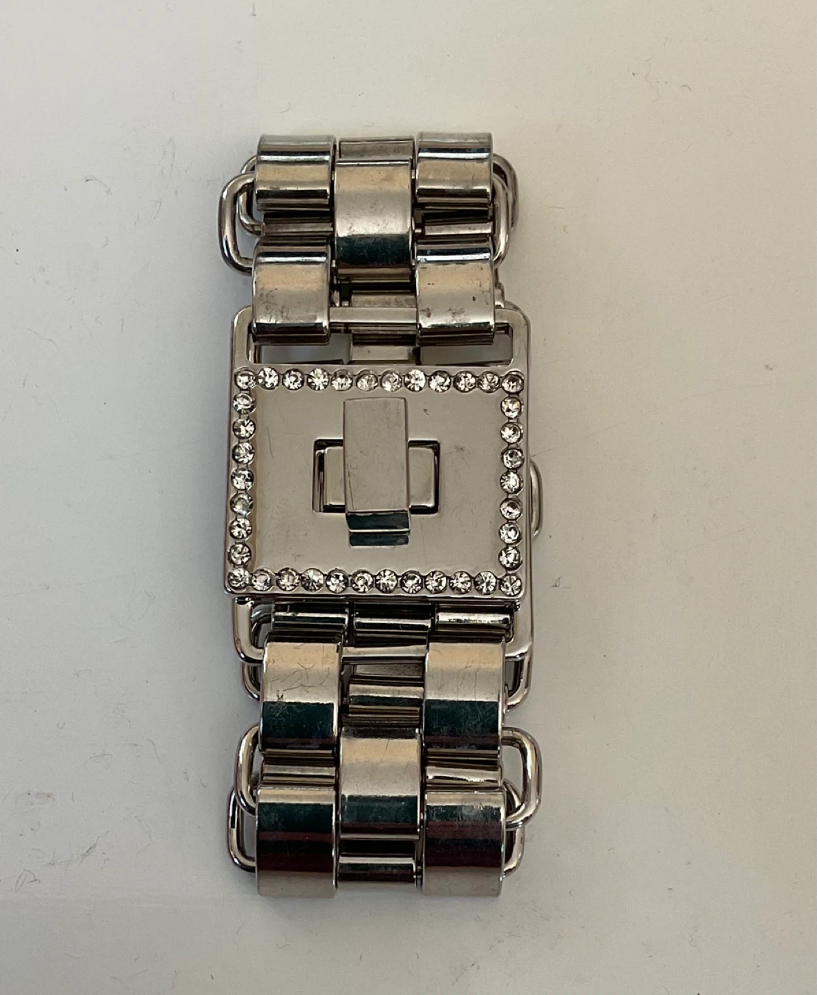 Silver Tone Link Bracelet with Rhinestone Clasp - photo 4