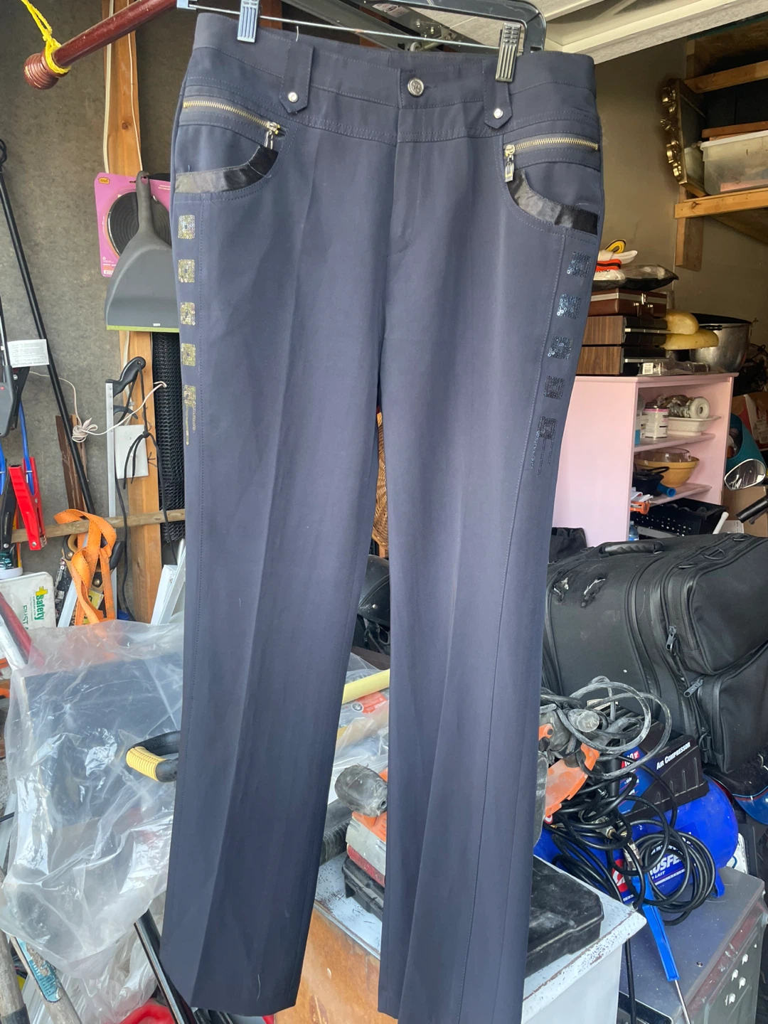 Women's Dark Blue Dress Pants with Sequins