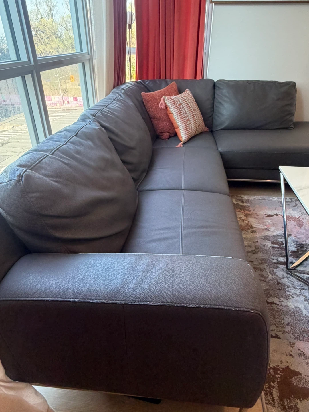 Dark Brown Leather Sectional Sofa - photo 2