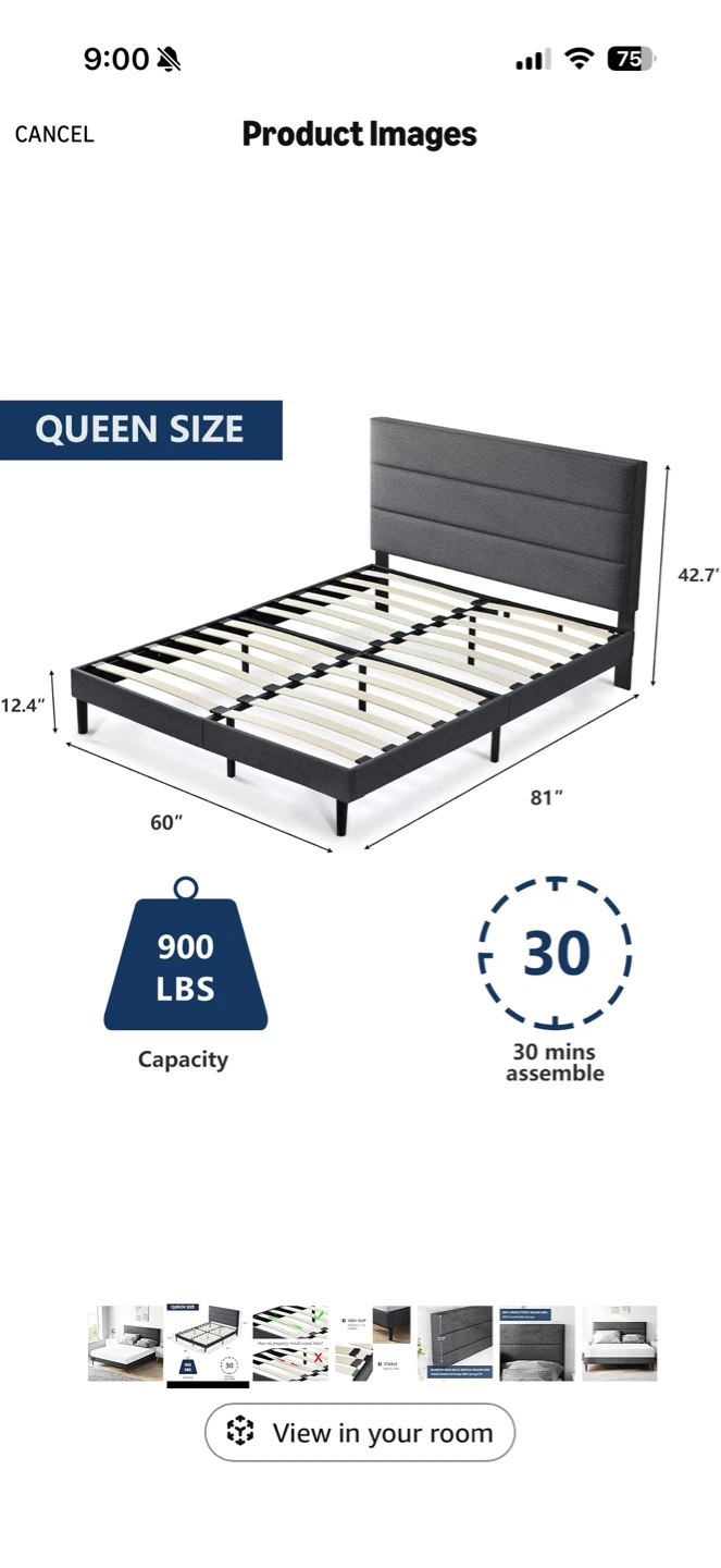 Queen Size Upholstered Platform Bed Frame with Headboard