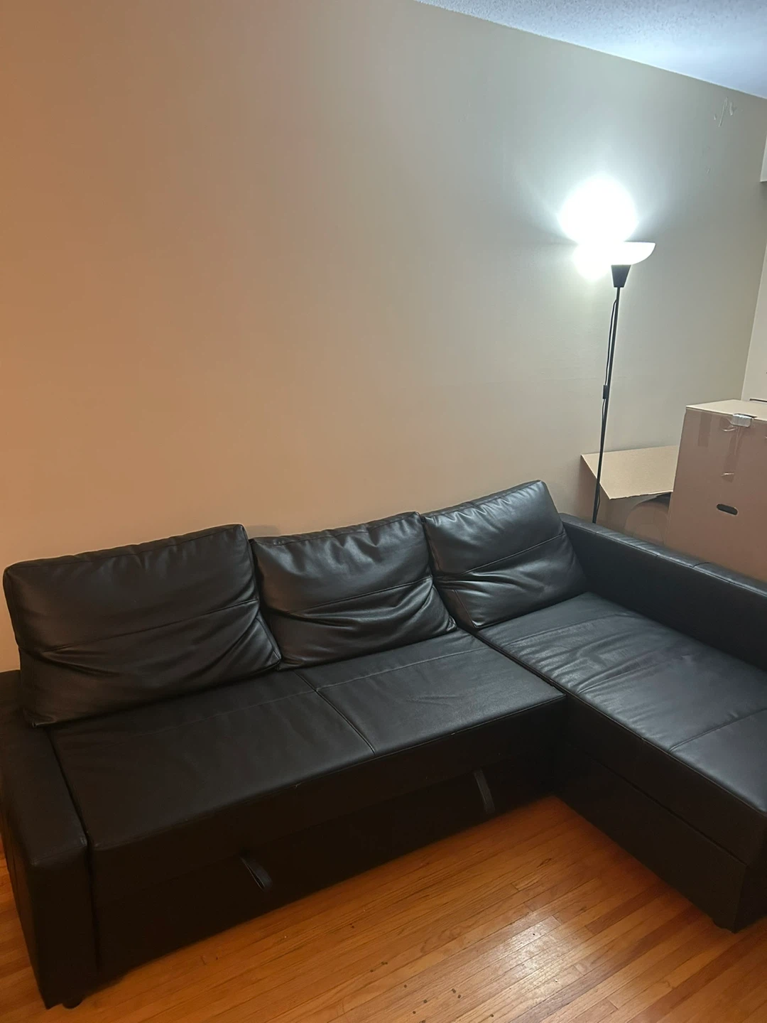 Black Faux Leather Sectional Sofa Bed - photo 3