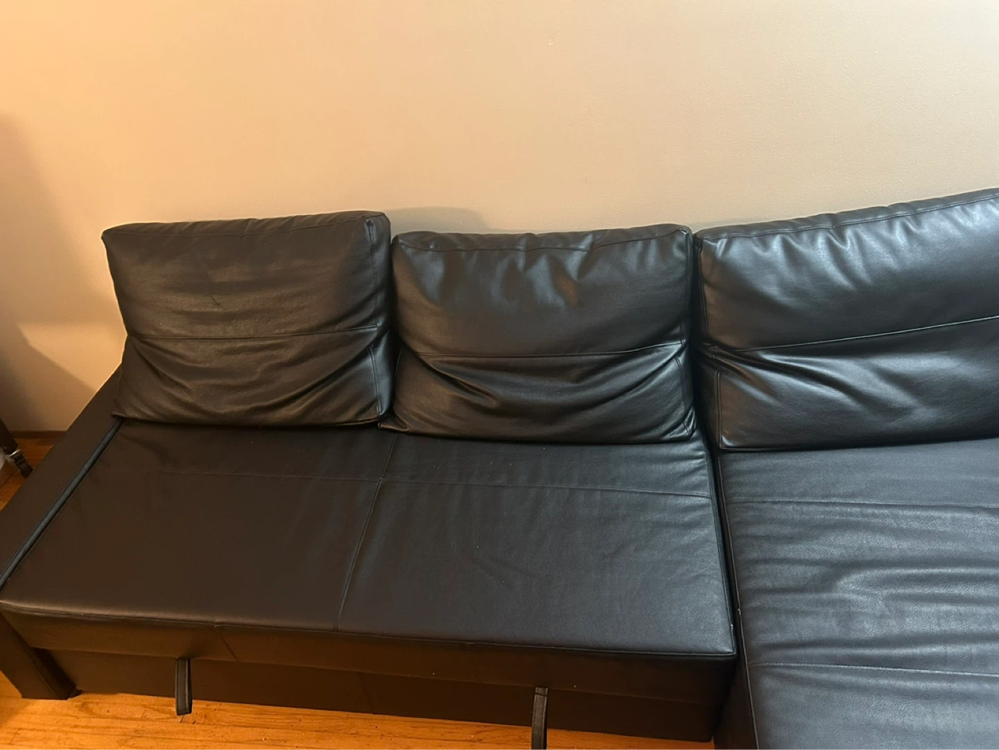 Black Faux Leather Sectional Sofa Bed - photo 4