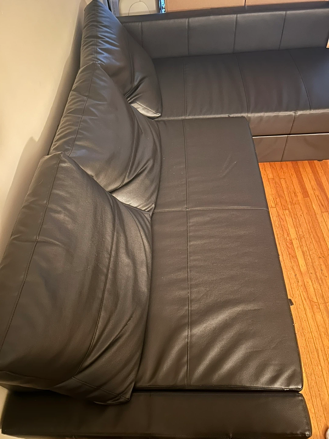 Black Faux Leather Sectional Sofa Bed - photo 5