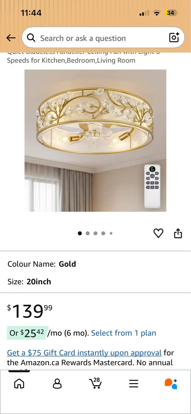 Ropelux Caged Ceiling Fan with Lights - Gold, 20 Inch