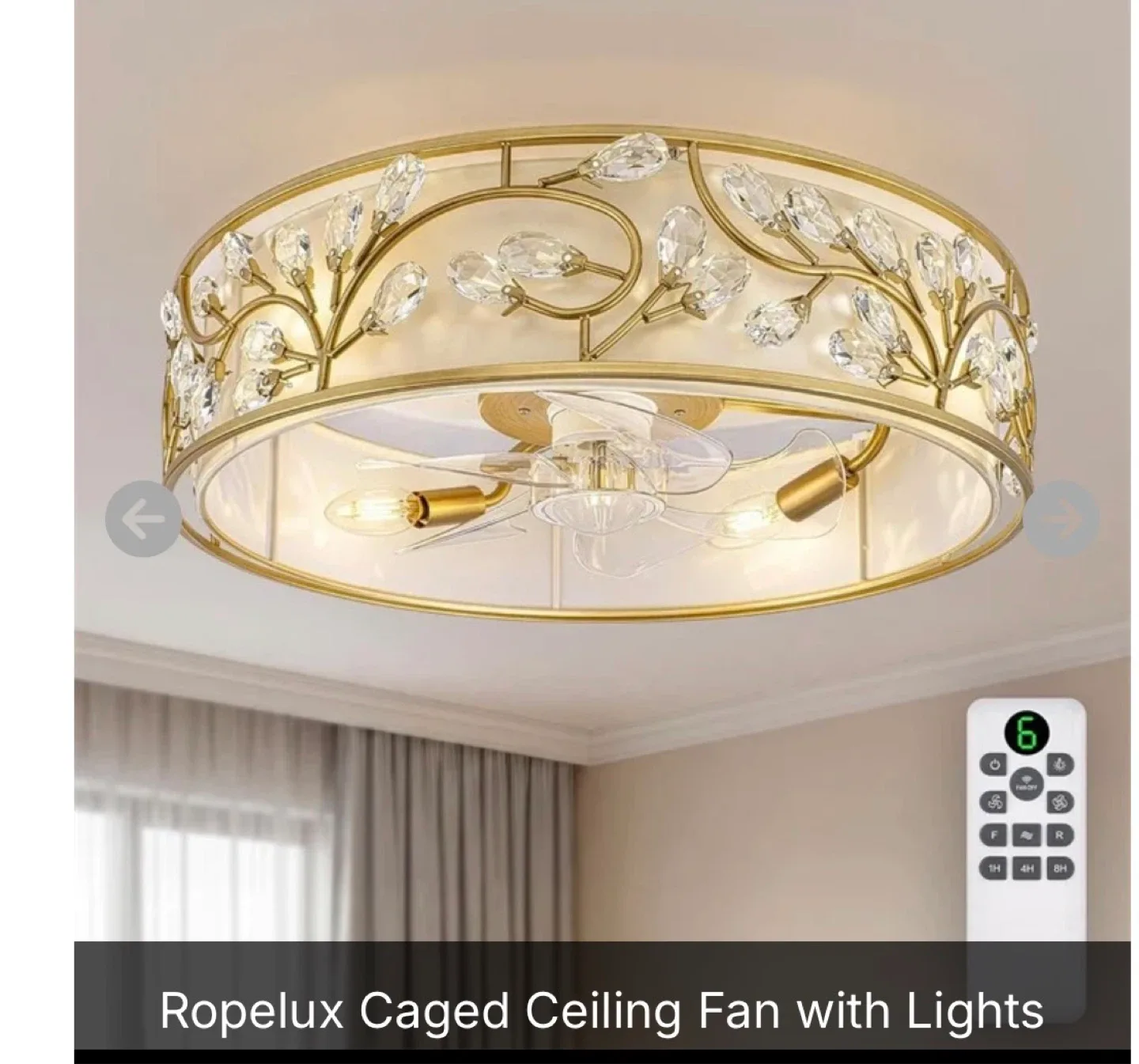 Ropelux Caged Ceiling Fan with Lights - Gold, 20 Inch - photo 2