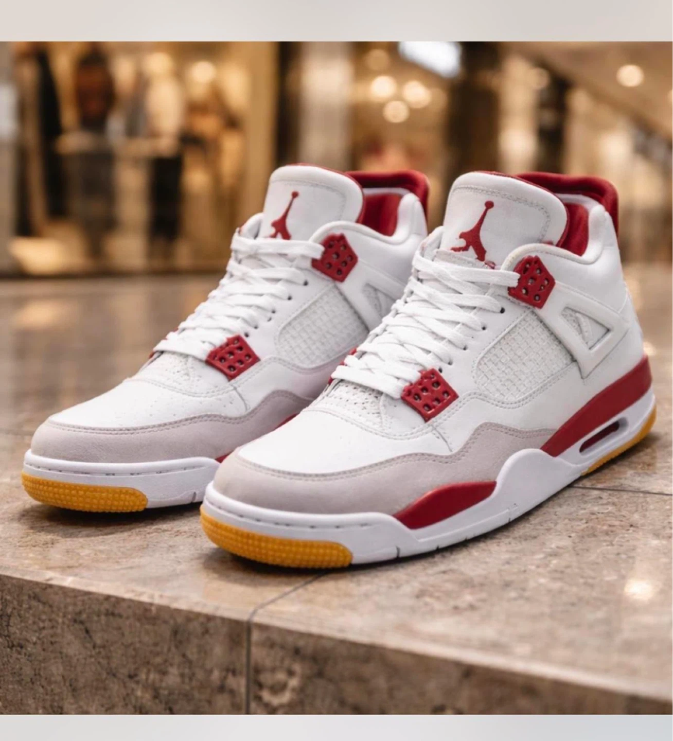 Jordan 4 Retro White Red Mens Sneakers