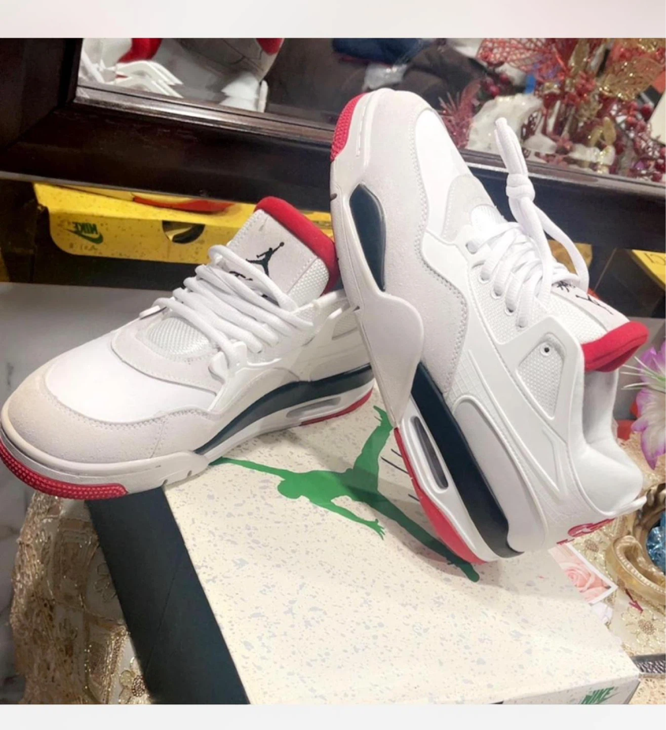 Jordan 4 Retro White Red Mens Sneakers - photo 2