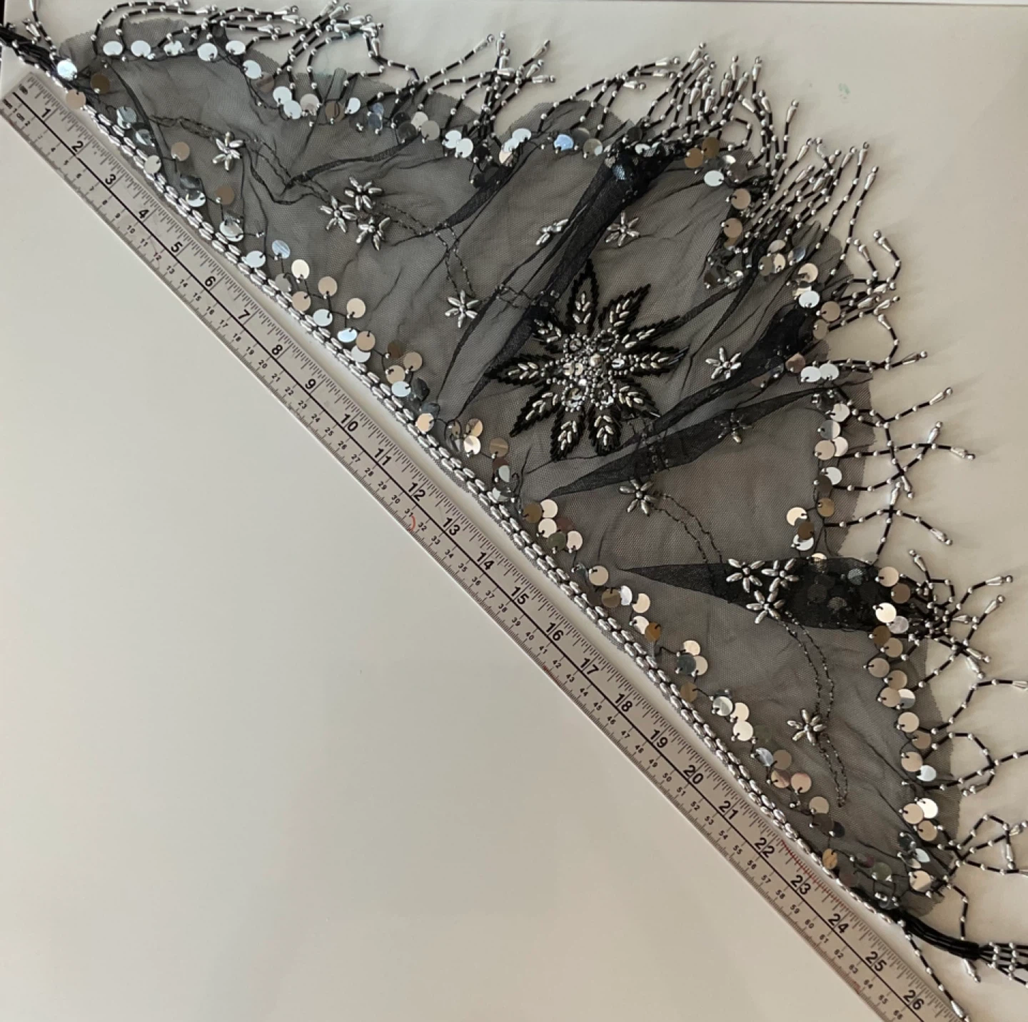 Vintage Black Beaded Mesh Shawl/Capelet with Silver Sequins - photo 4