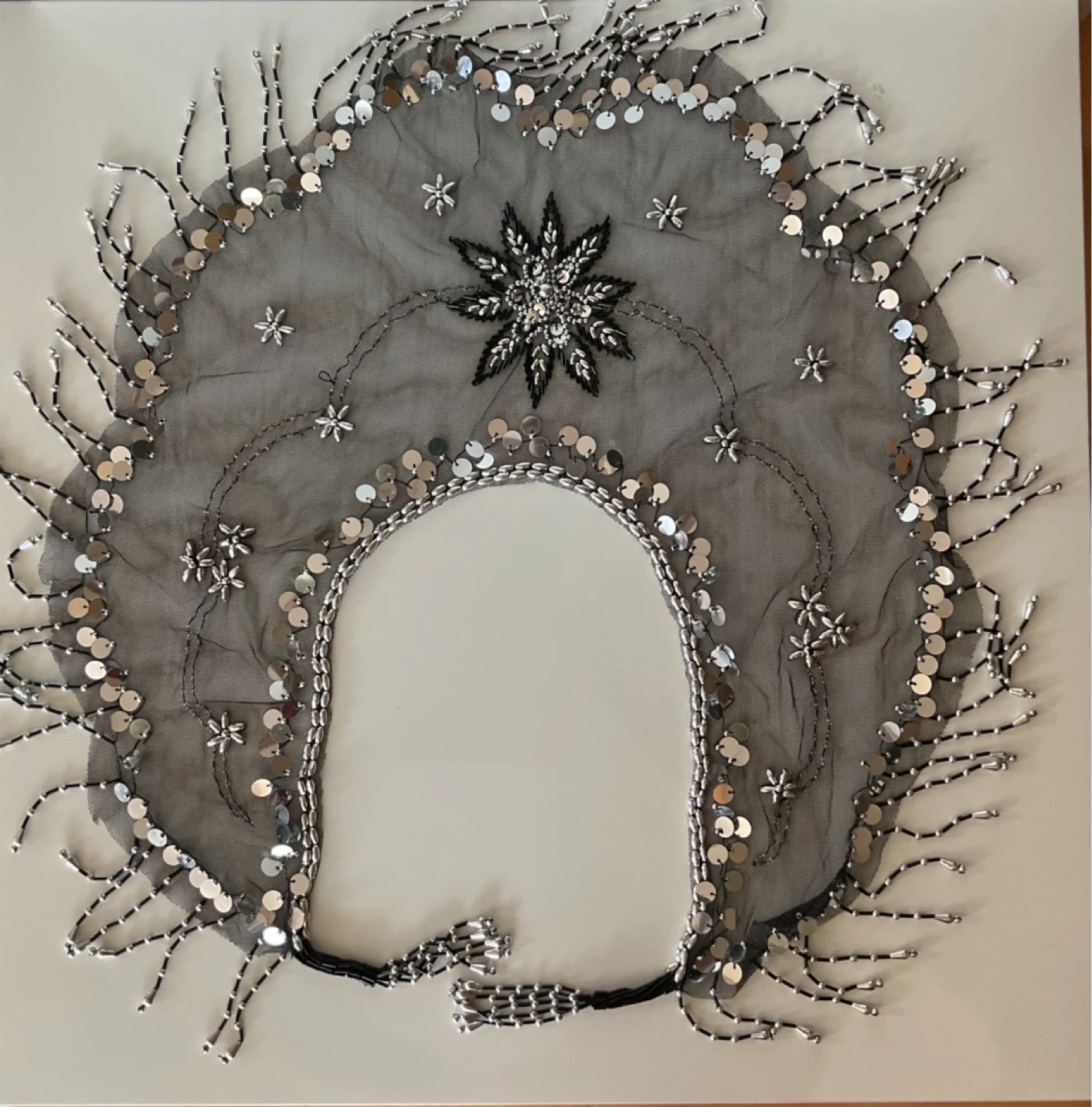 Vintage Black Beaded Mesh Shawl/Capelet with Silver Sequins - photo 2