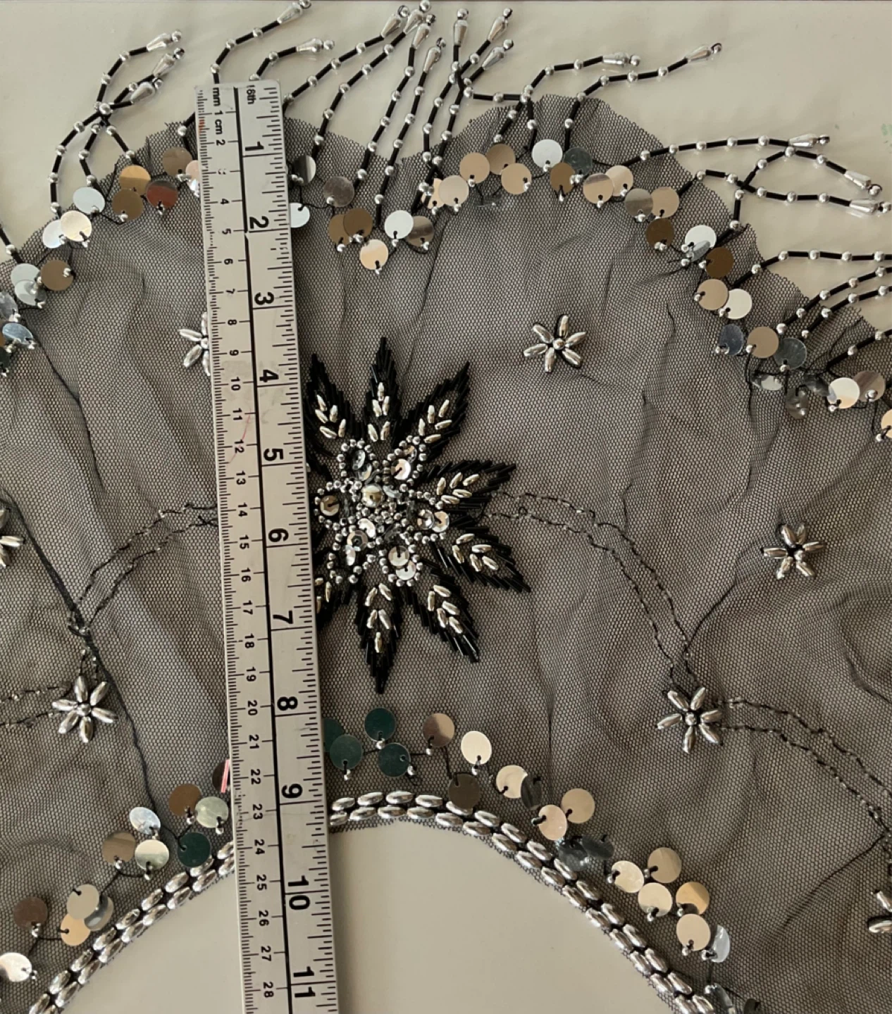 Vintage Black Beaded Mesh Shawl/Capelet with Silver Sequins - photo 3