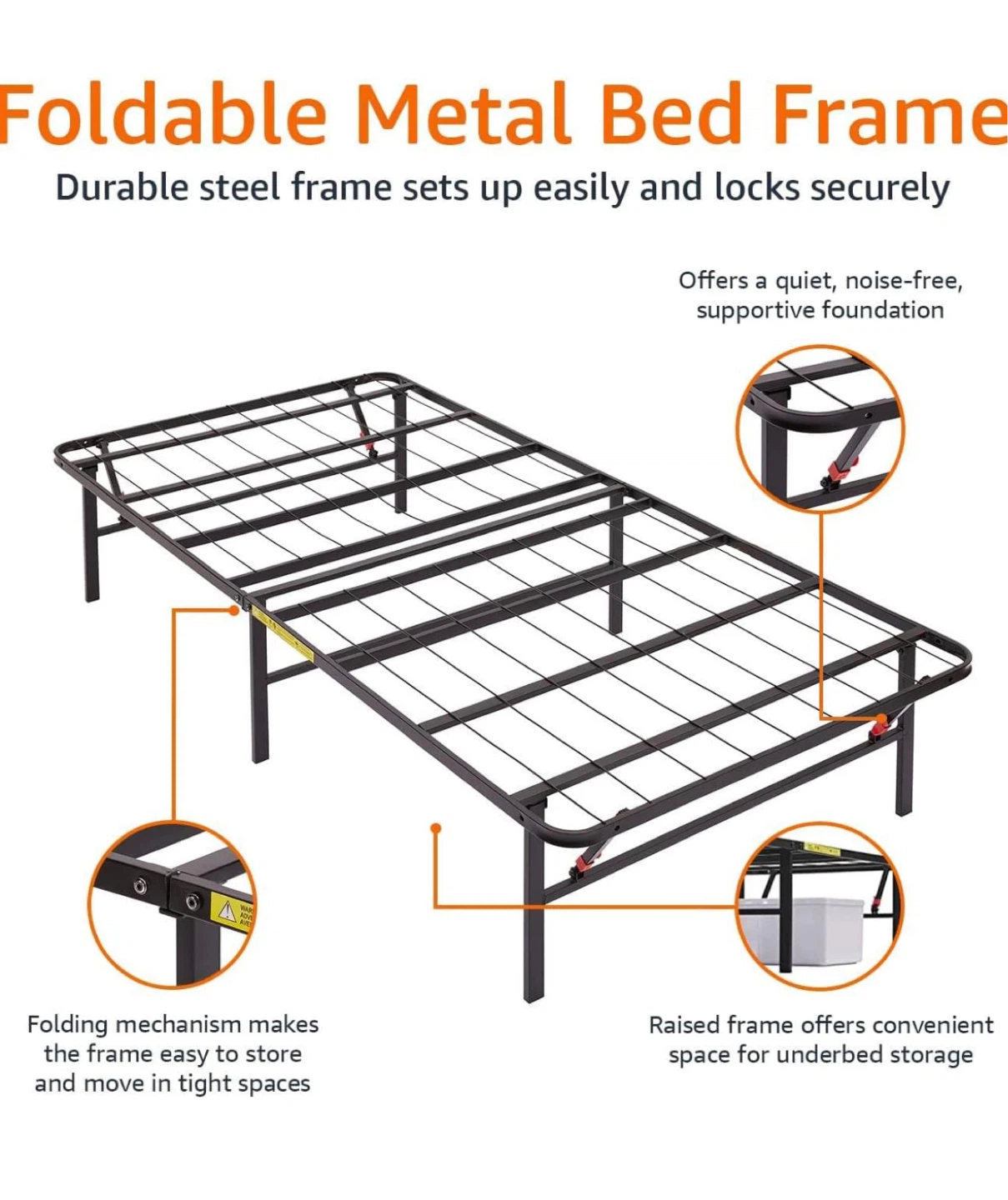 Twin Bed Frame - 14” Foldable - photo 3