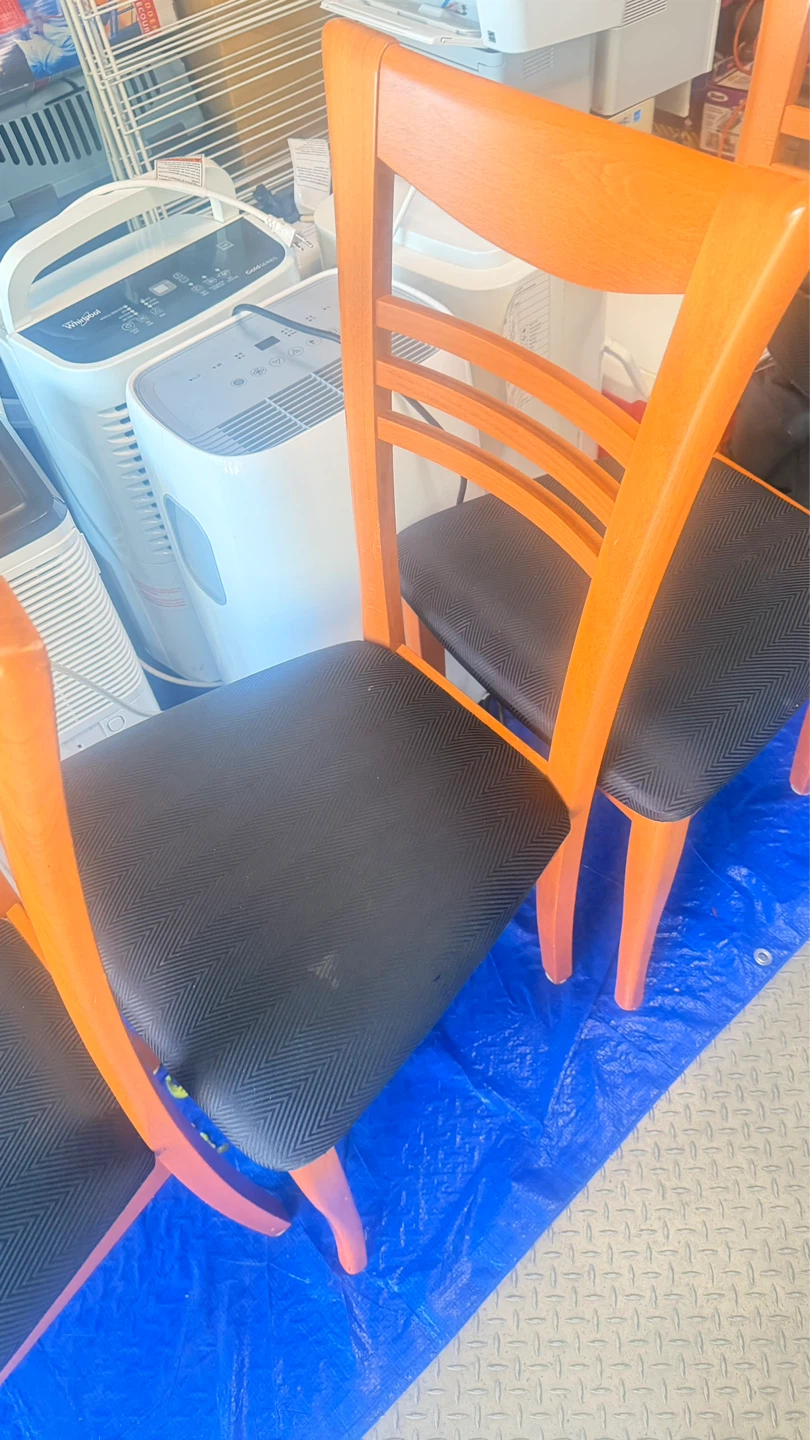 Set of 4 Orange Wood Dining Chairs with Black Upholstered Seats - photo 2