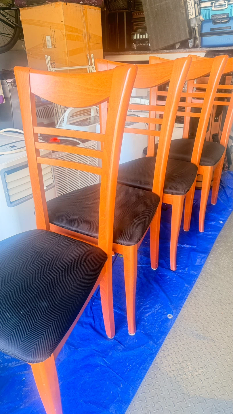 Set of 4 Orange Wood Dining Chairs with Black Upholstered Seats - photo 3