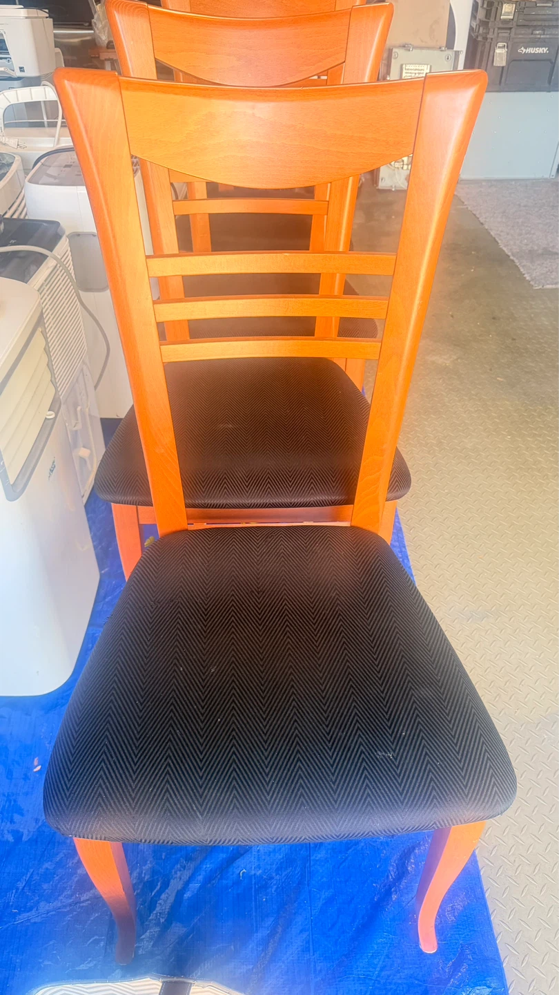 Set of 4 Orange Wood Dining Chairs with Black Upholstered Seats