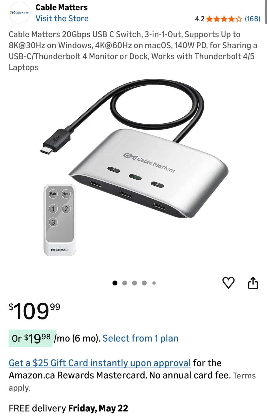 Cable Matters 20Gbps USB C 3-in-1 Switch