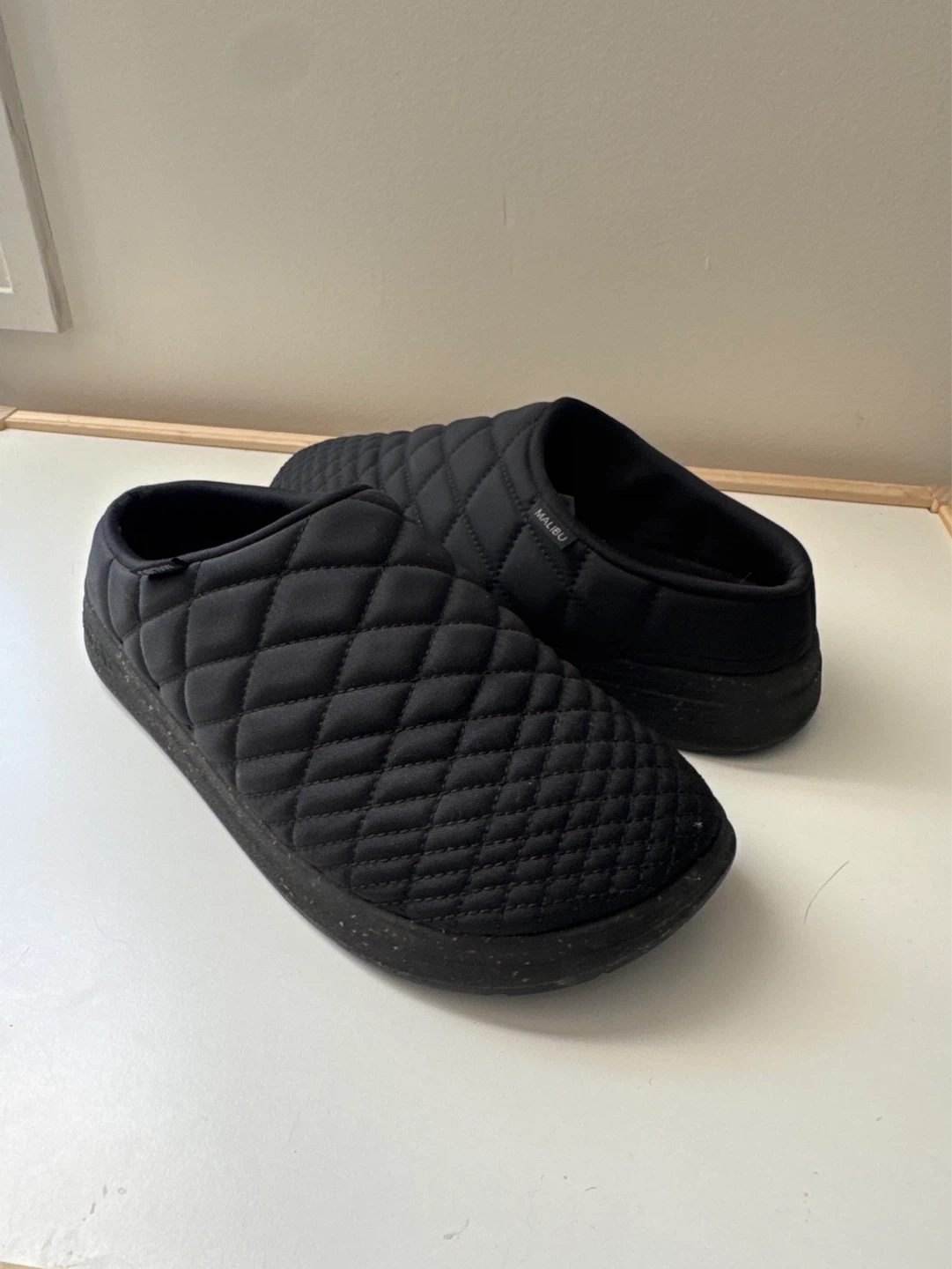 Malibu Black Quilted Outdoor Slippers - Size 10