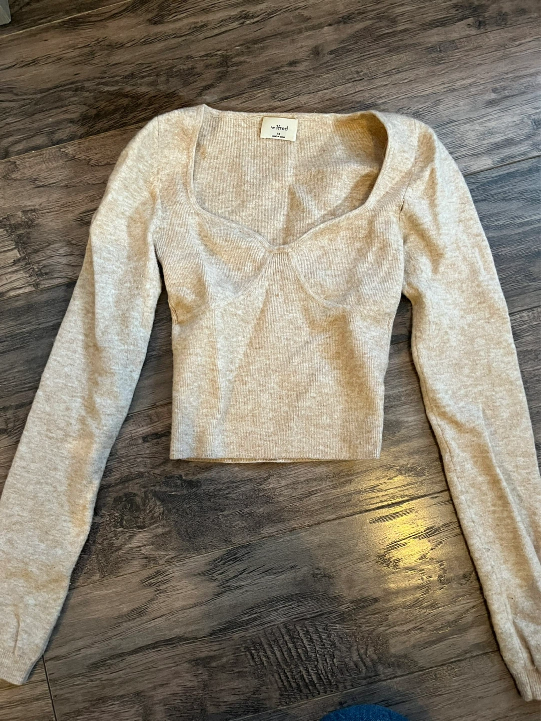 Wilfred Beige Ribbed Long Sleeve Top - XS
