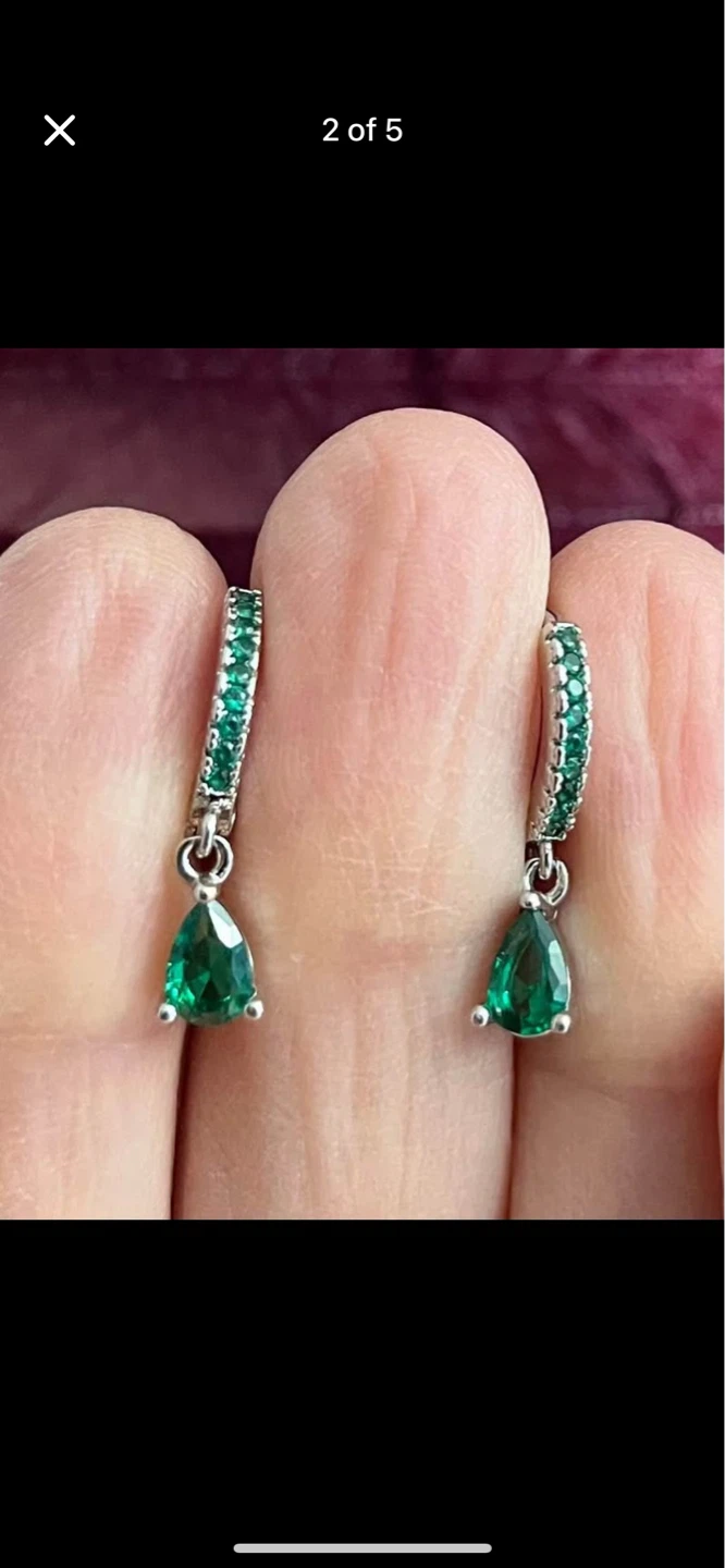 Emerald inspired  Teardrop Hoop Earrings. Sterling silver needle