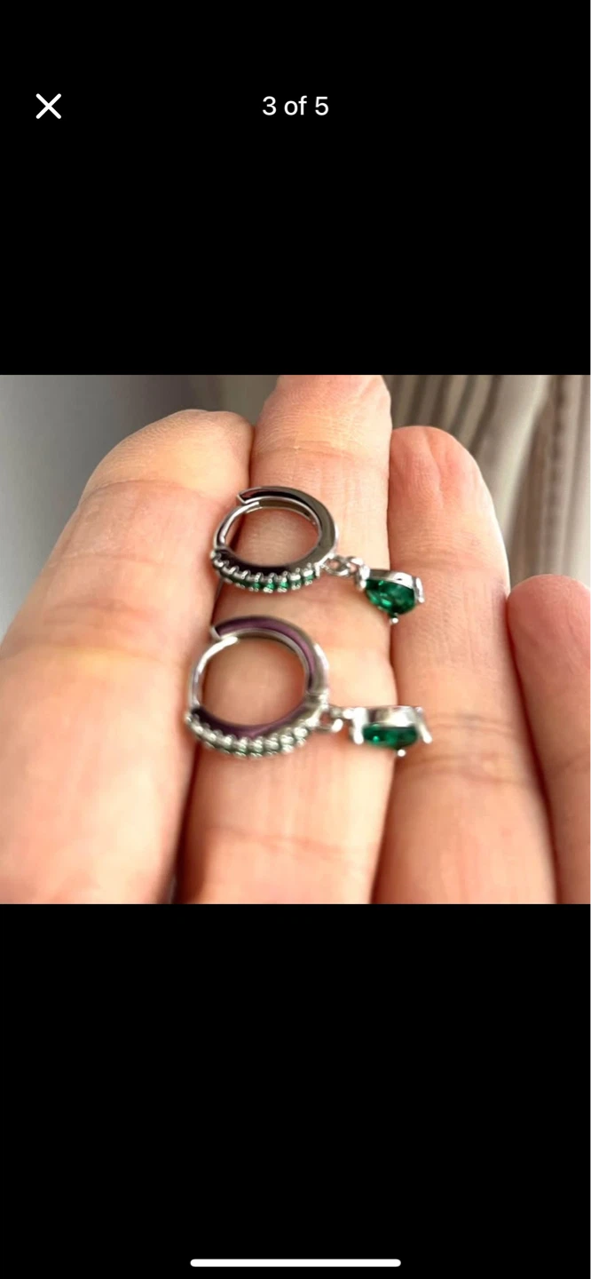 Emerald inspired  Teardrop Hoop Earrings. Sterling silver needle - photo 2