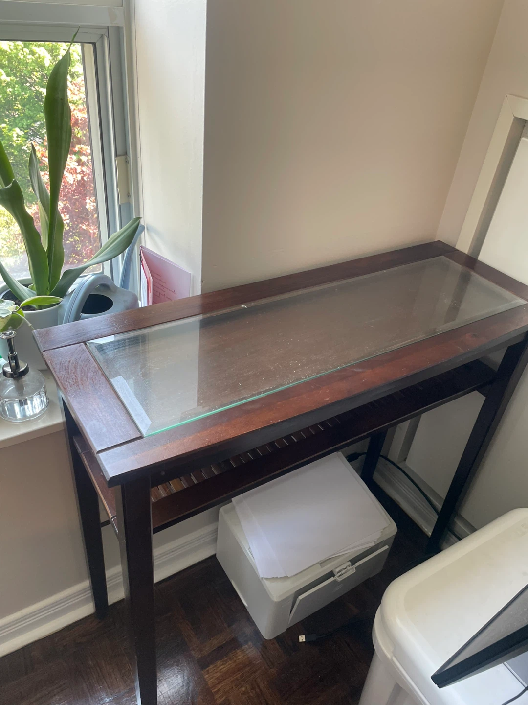 Dark Wood Console Table with Glass Top