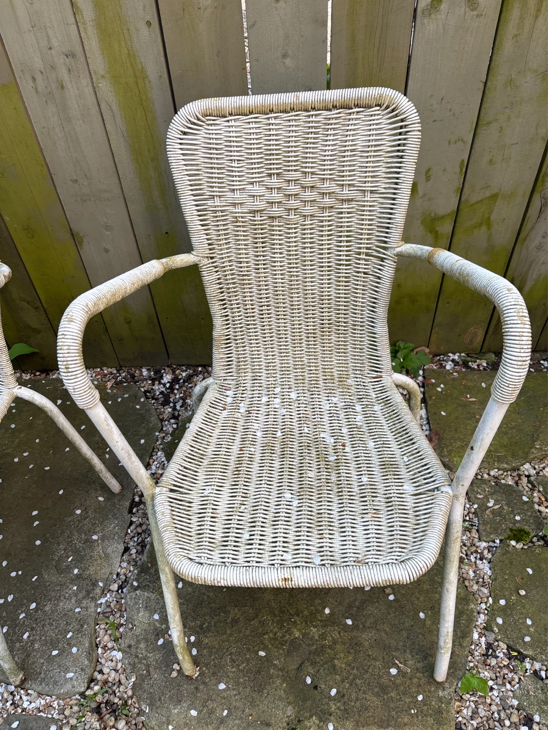 Small vintage wicker plastic & metal outdoor chair