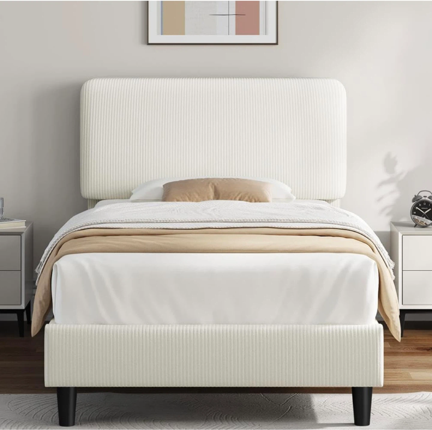 Twin Bed Frame with Adjustable Headboard - Cream