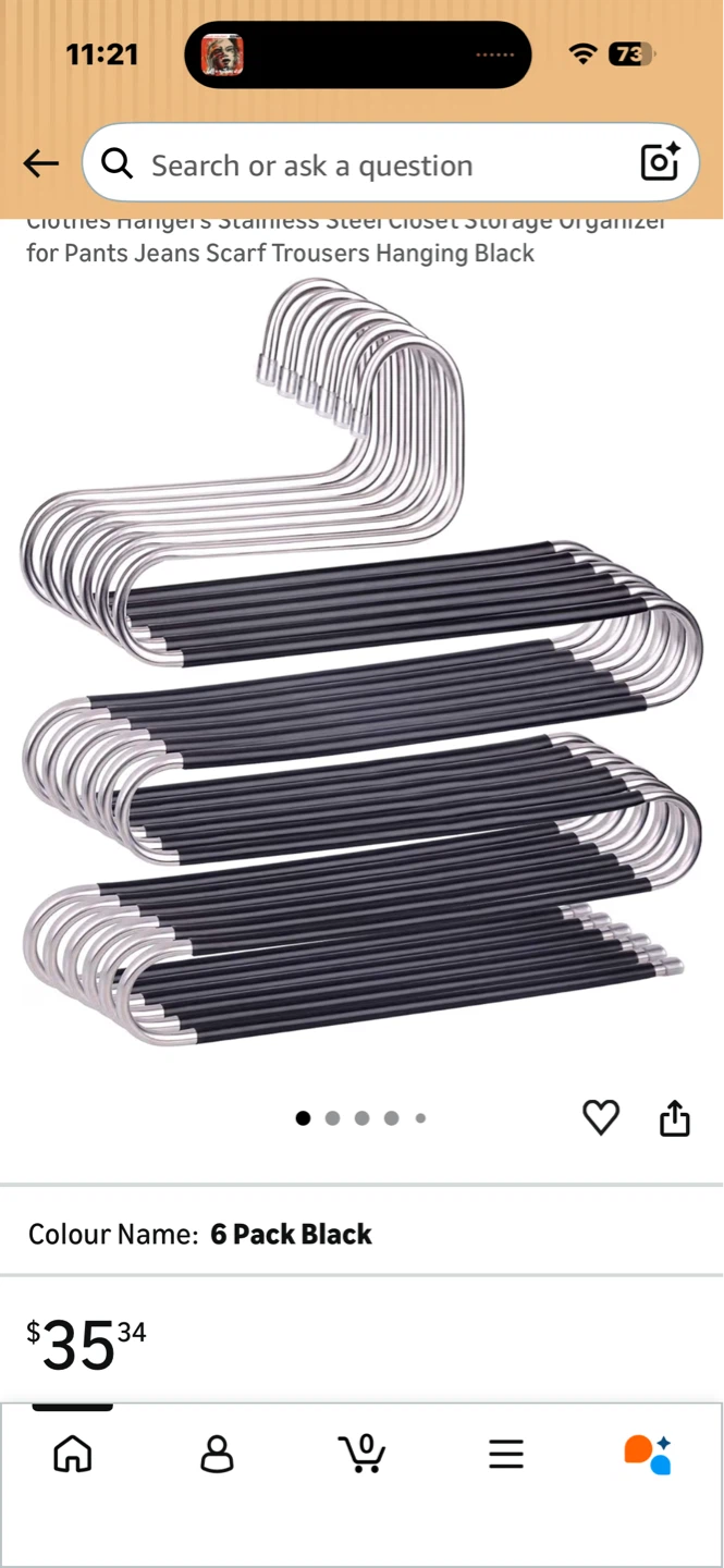 6 Pack Black S-Type Clothes Hangers - photo 2