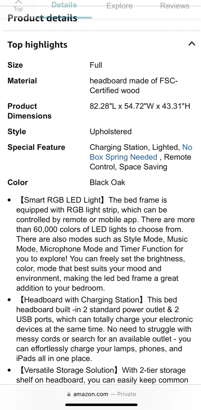 Furnulem Full Size Bed Frame with led - photo 2