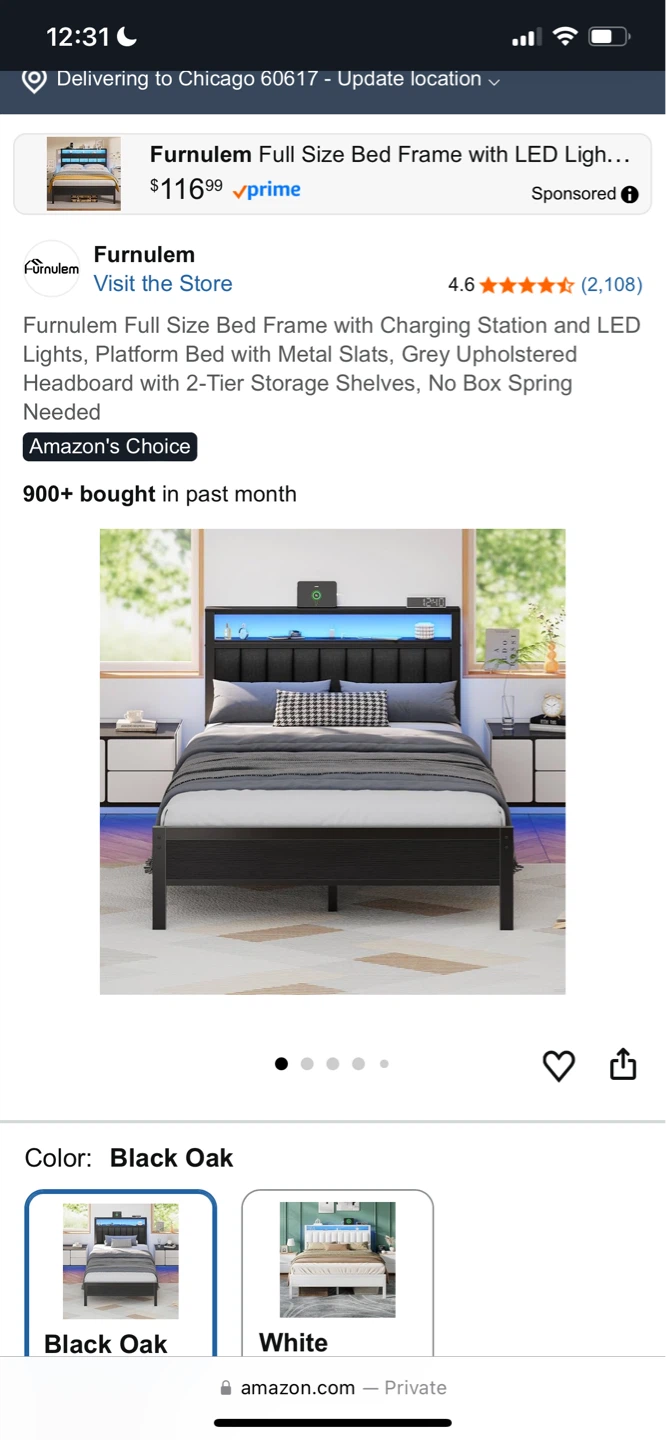 Furnulem Full Size Bed Frame with led