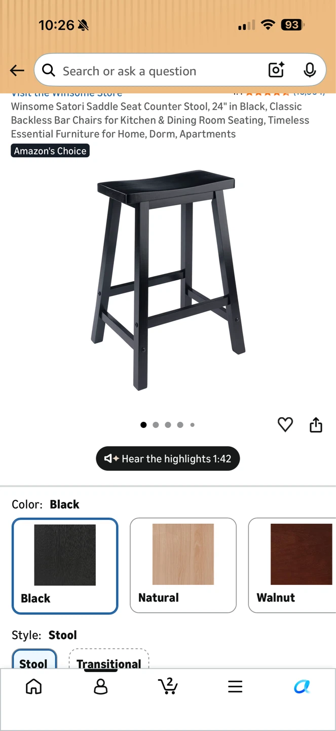 4x - Winsome Satori Saddle Seat Counter Stool - Black
