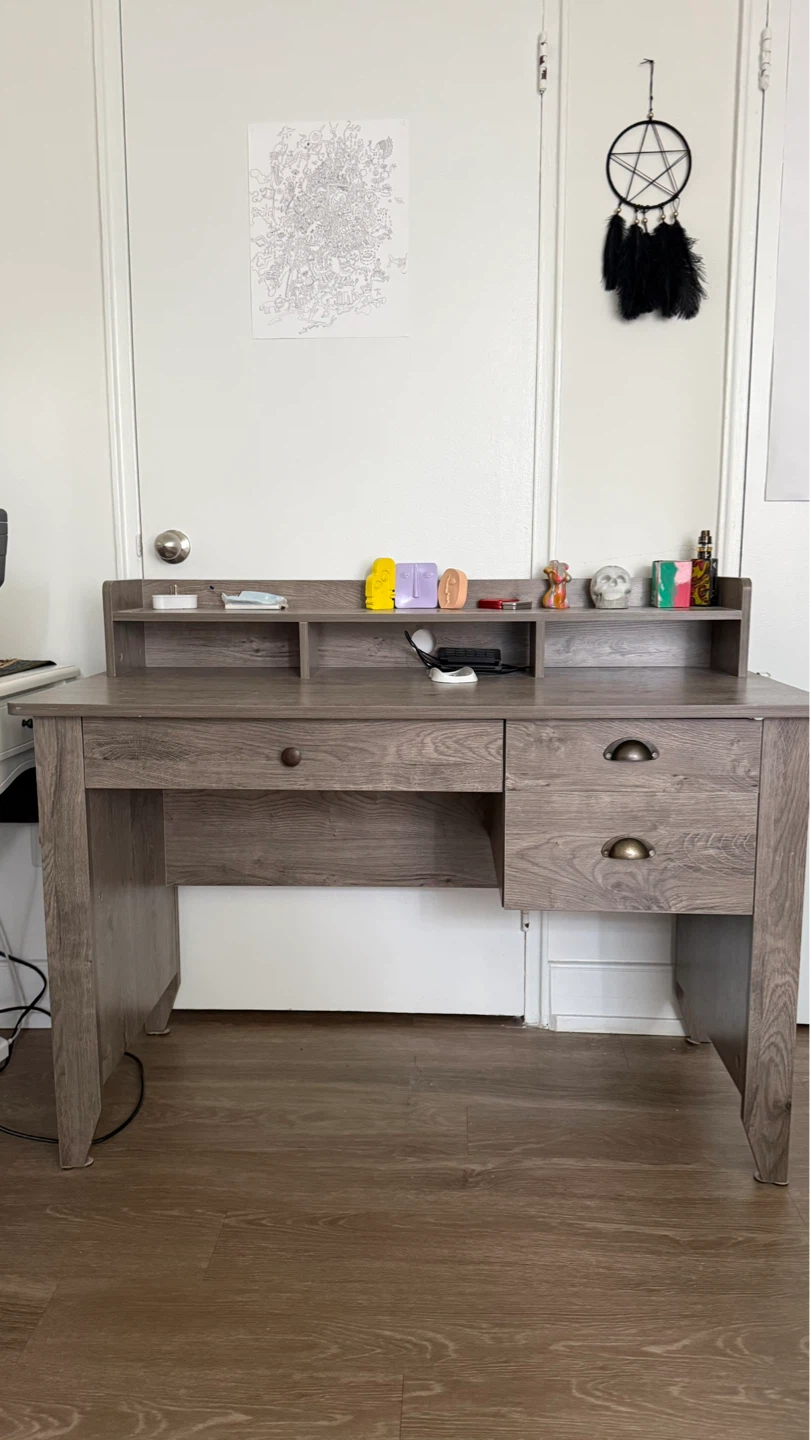 Wooden Desk with Hutch and Drawer Storage