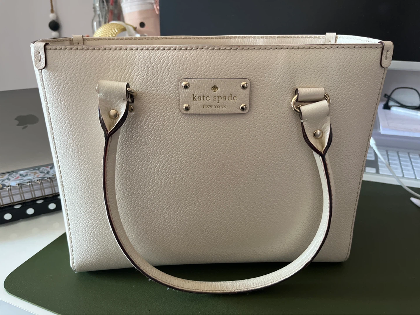 Kate Spade New York Cream Leather Tote Bag
