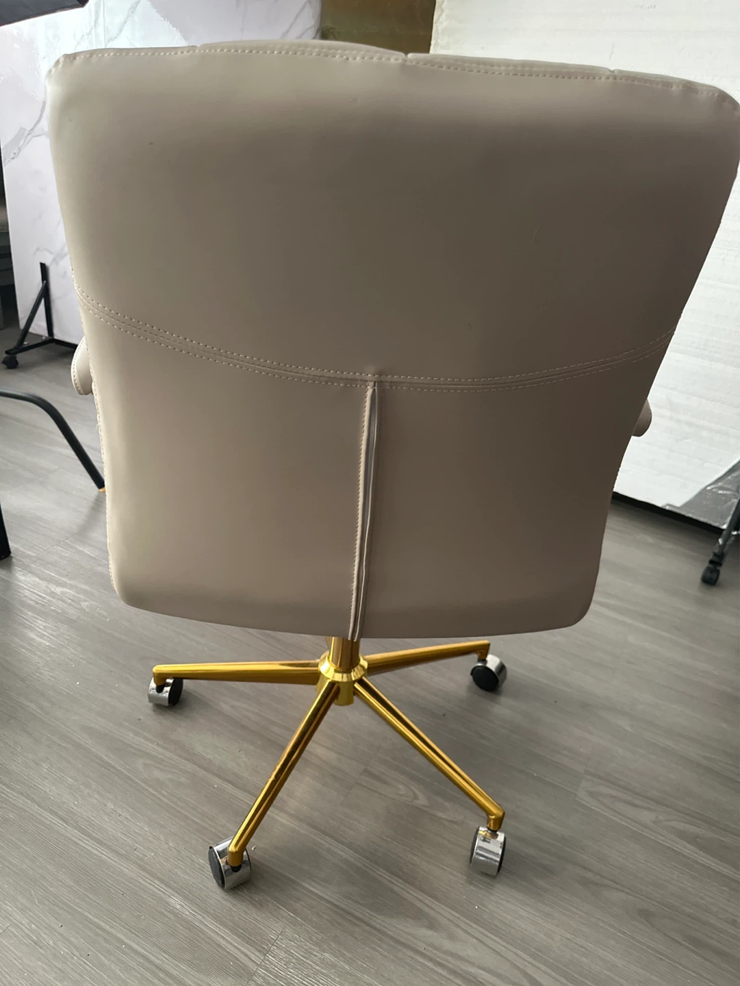 Beige Faux Leather Office Chair with Gold Base - photo 3