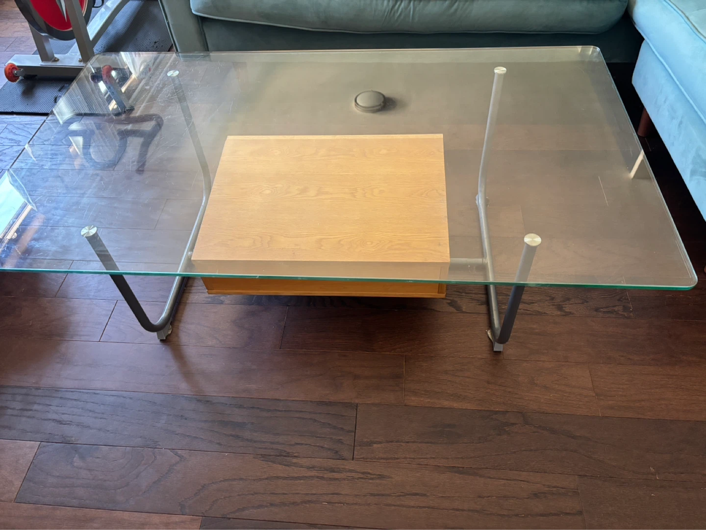 Glass Coffee Table with Wood Drawer