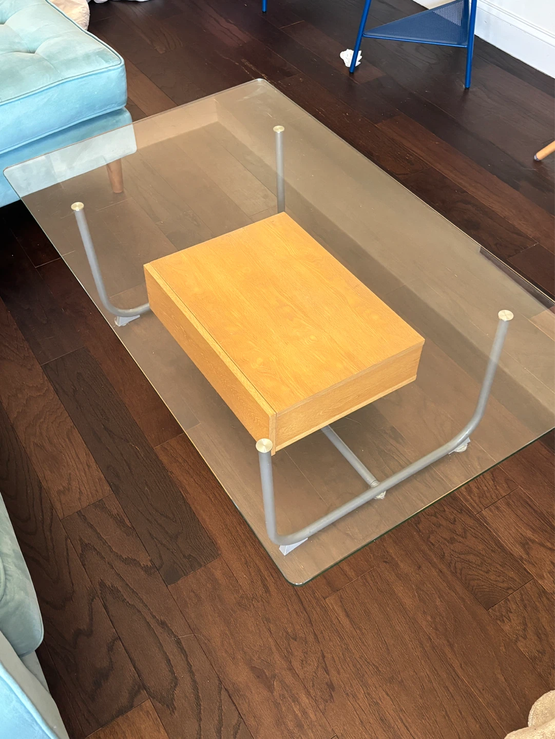 Glass Coffee Table with Wood Drawer - photo 2