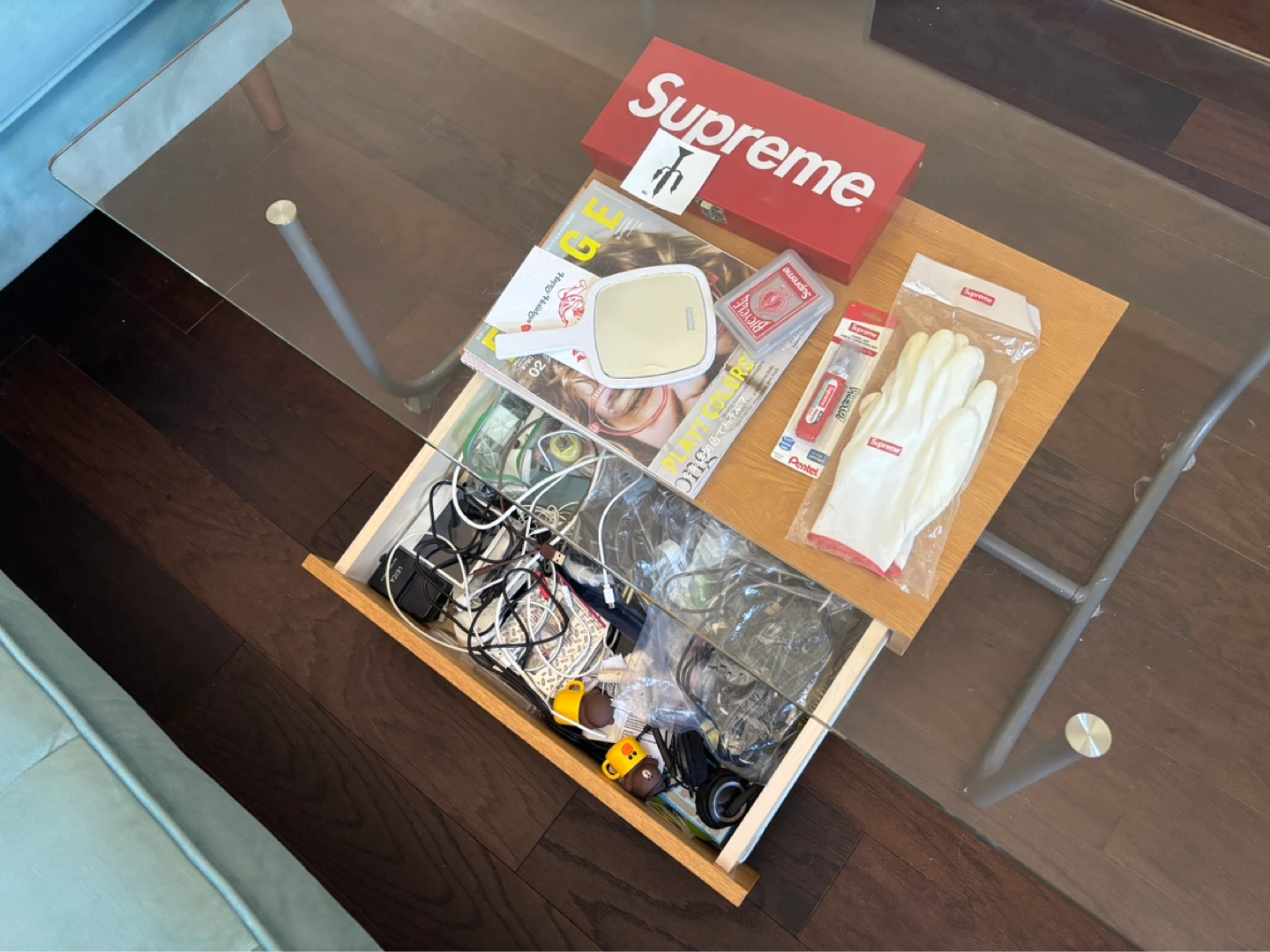 Glass Coffee Table with Wood Drawer - photo 3
