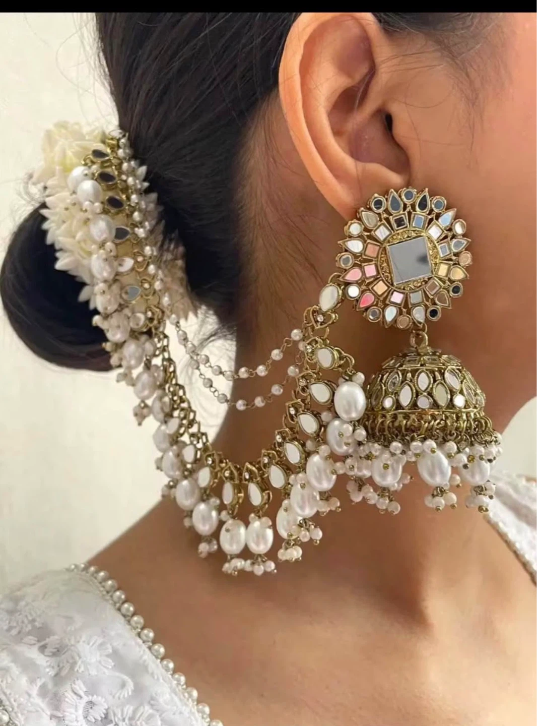 Tikka and  Earrings with Pearls and Mirror