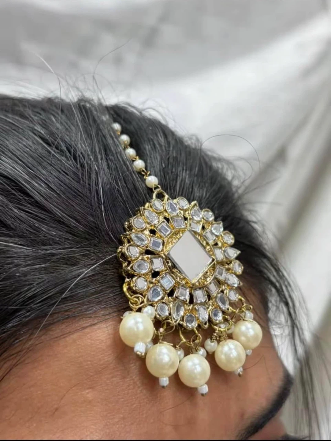 Tikka and  Earrings with Pearls and Mirror - photo 2