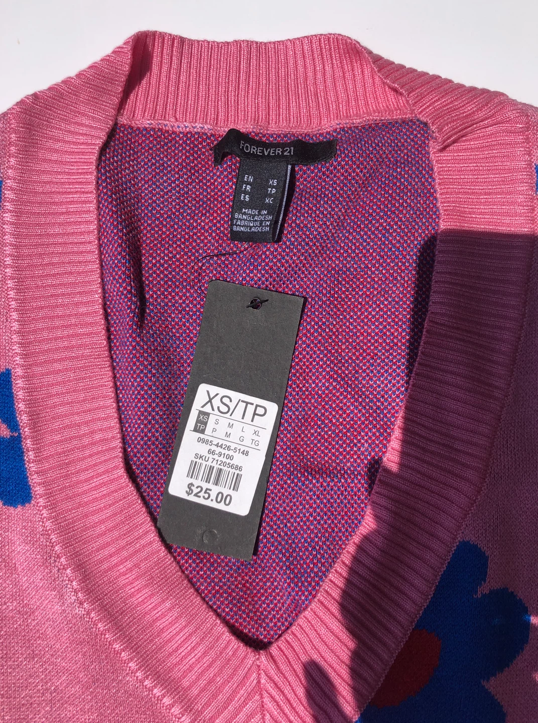 Forever 21 Pink Floral V-Neck Sweater Vest XS/TP - photo 3