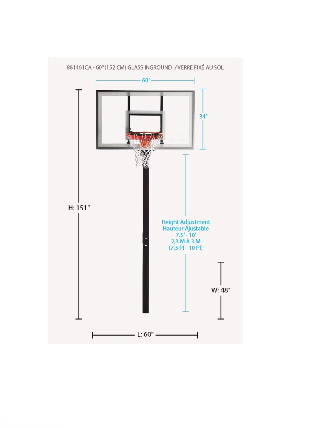 New Spalding U-TURN In-Ground Outdoor Basketball Hoop, 60-in - photo 3