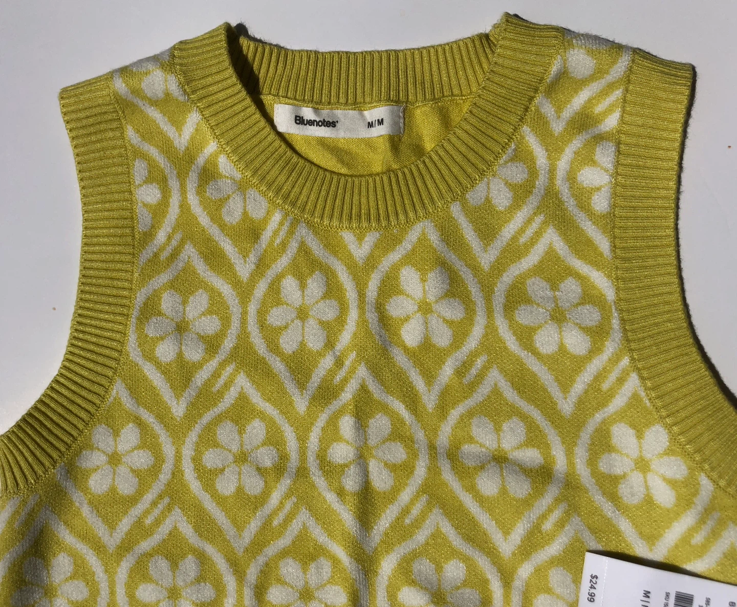 Bluenotes Women's Sweater Vest M/M Yellow Floral Pattern - photo 3