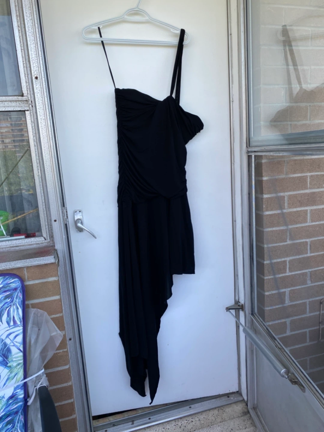 Black Asymmetrical Ruched Strapless  Dress
