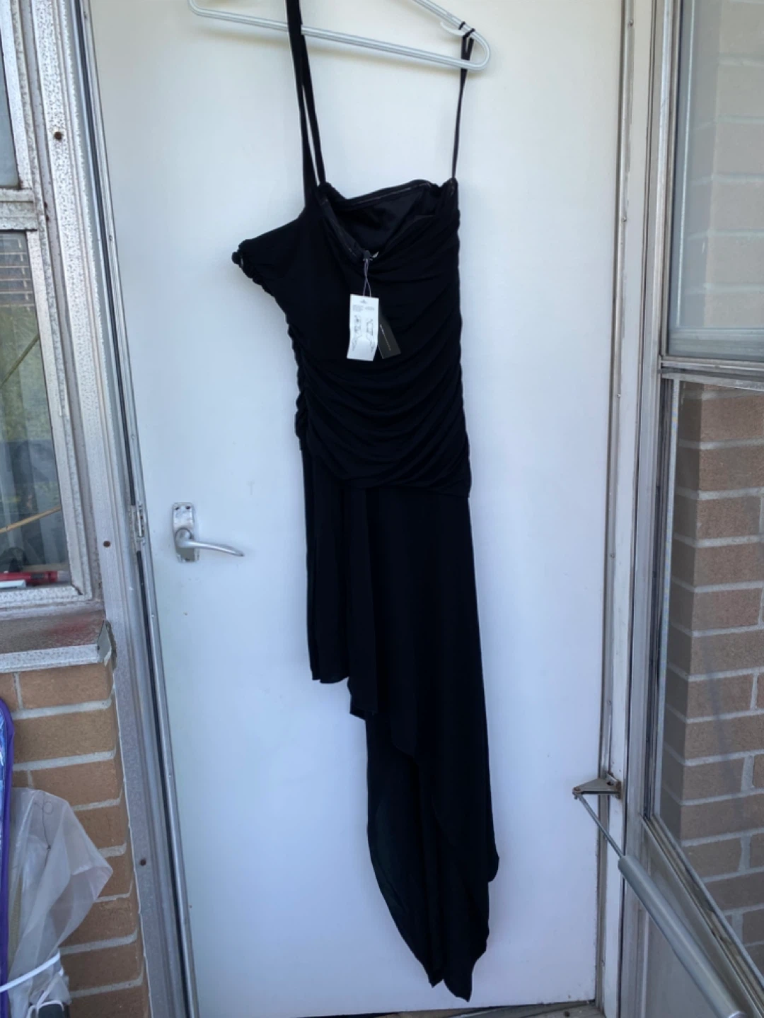 Black Asymmetrical Ruched Strapless  Dress - photo 2