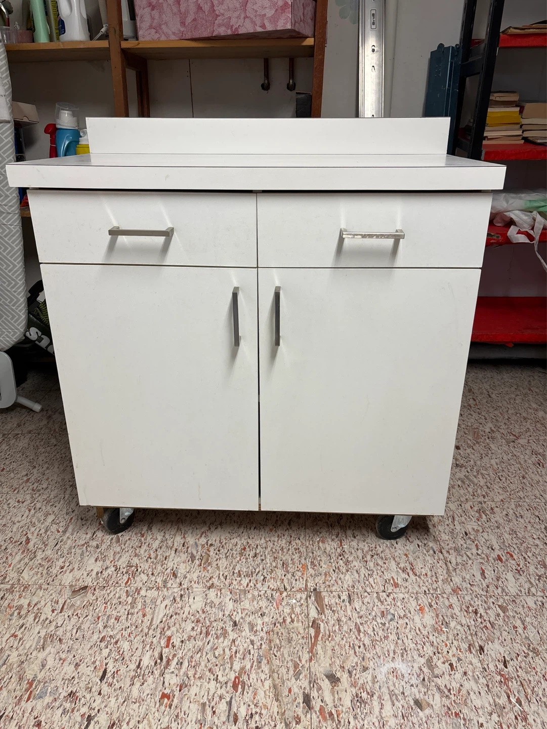 White Rolling Cabinet with 2 Drawers and 2 Doors