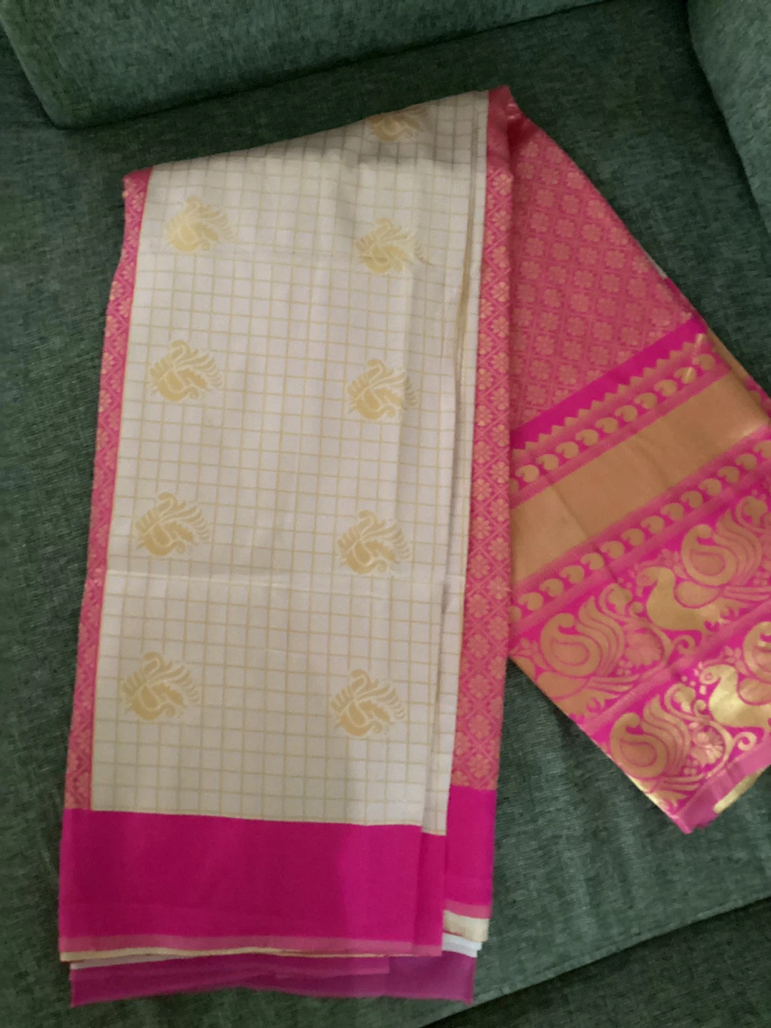 White and Pink Saree with Gold Embellishments silk saree