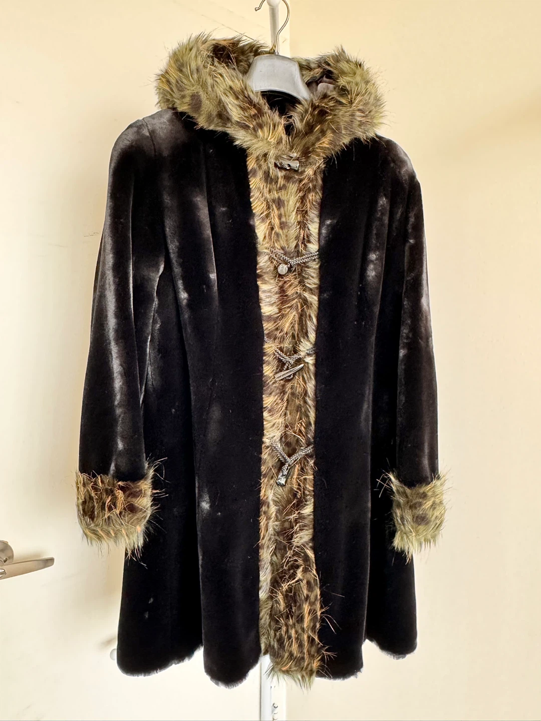 Vintage Black Faux Fur Hooded Coat - photo 2