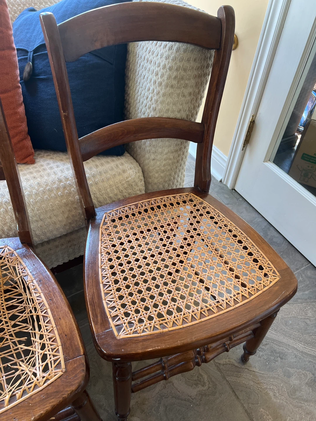 Set of 2 Antique Wooden Chairs with Cane Seats