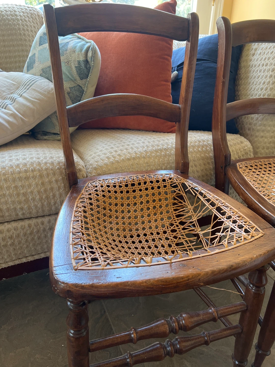 Set of 2 Antique Wooden Chairs with Cane Seats - photo 2