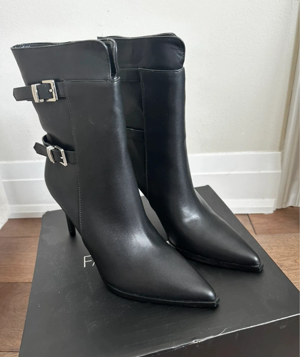 Fashion Nova Black Faux Leather Ankle Boots with Buckle Detail