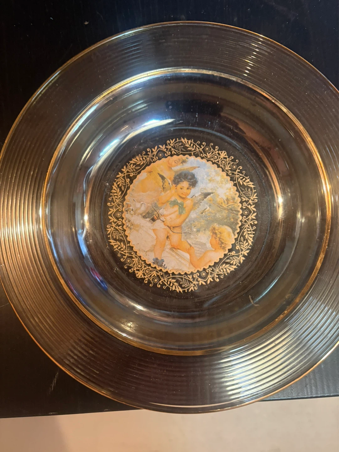Glass Decorative Plate with Cherubs